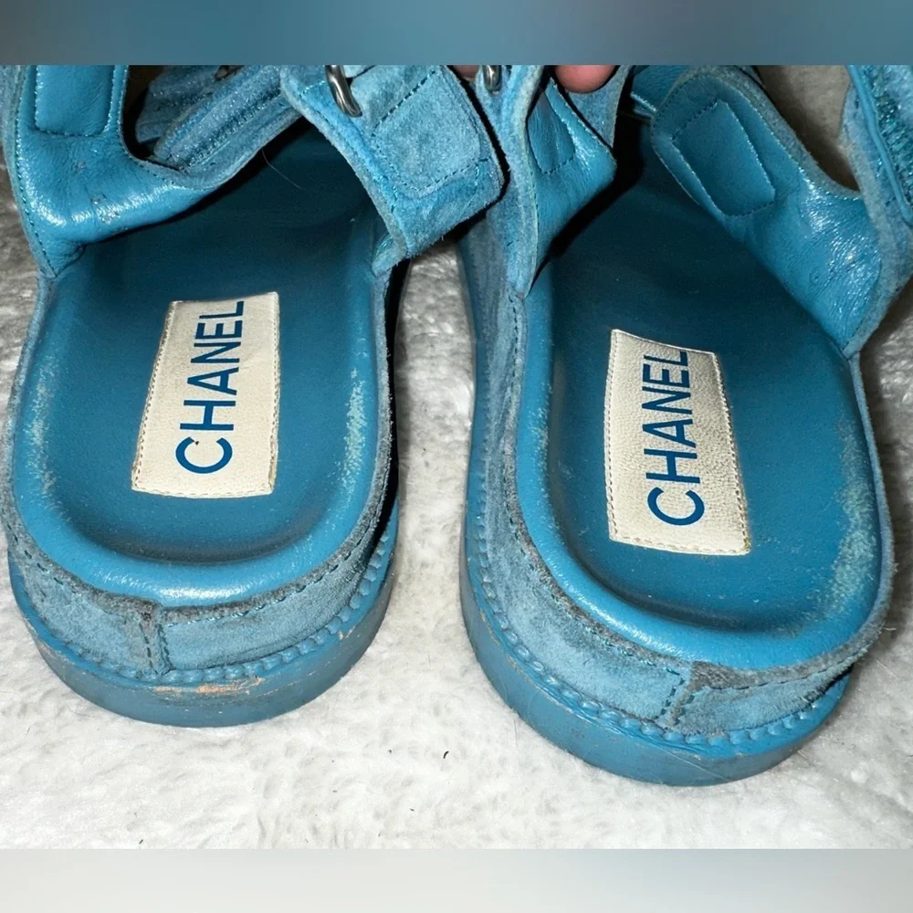 Chanel C2021 Blue Suede Dad Sandals Size 36